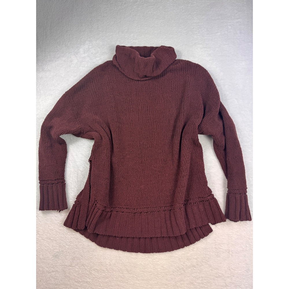 Aerie Chenille Turtleneck Sweater Burgundy Maroon Oversized Knit Small BP 2